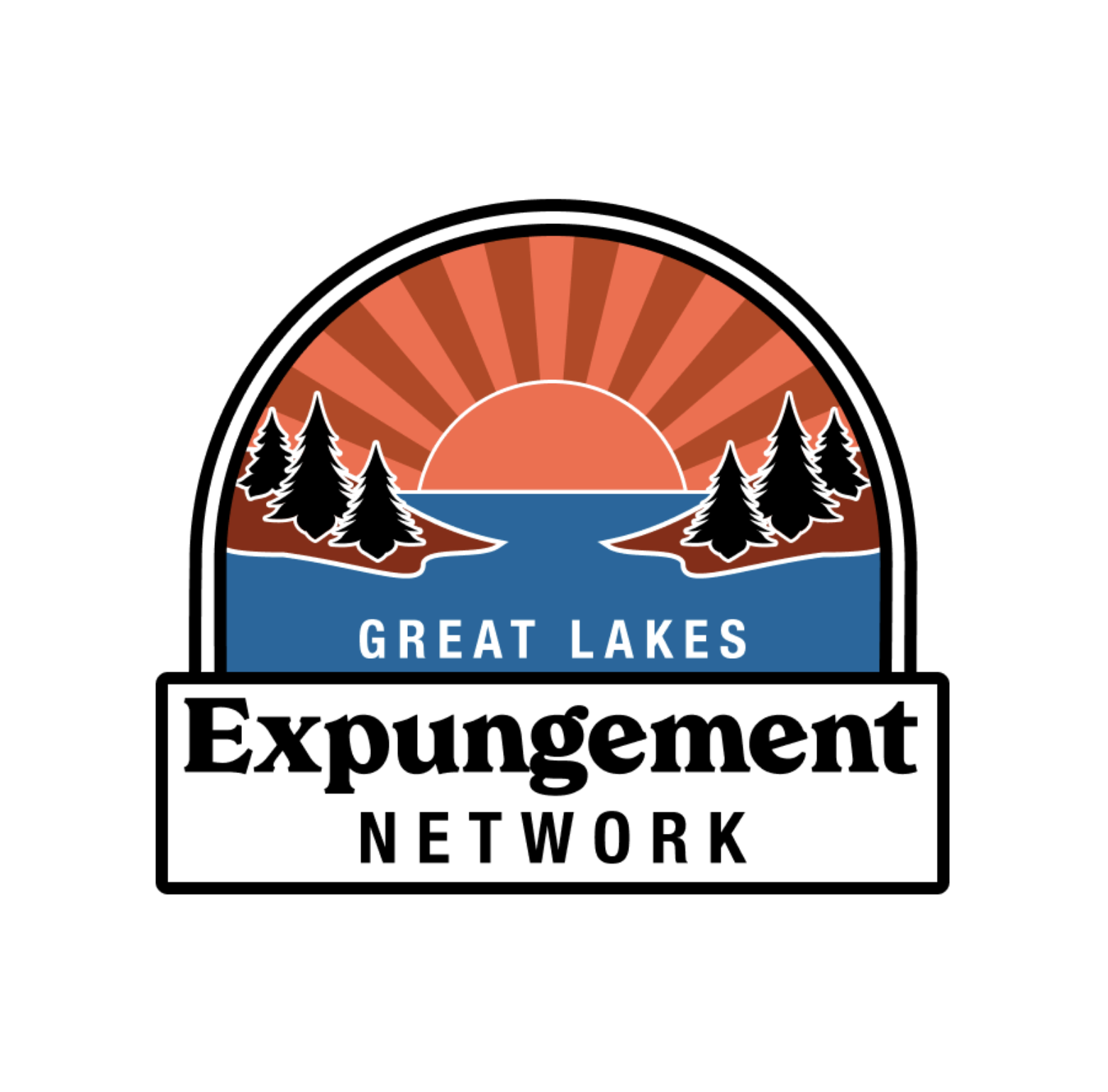 Great Lakes Expungement network logo with river, sunrise, and lake graphic